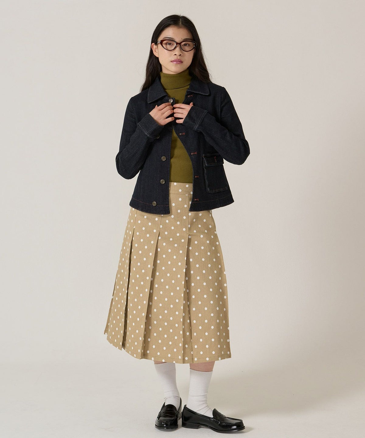 ドット/プリーツスカート/ミディ丈