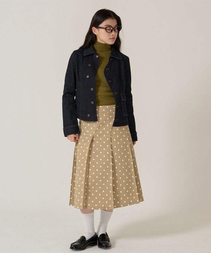ドット/プリーツスカート/ミディ丈
