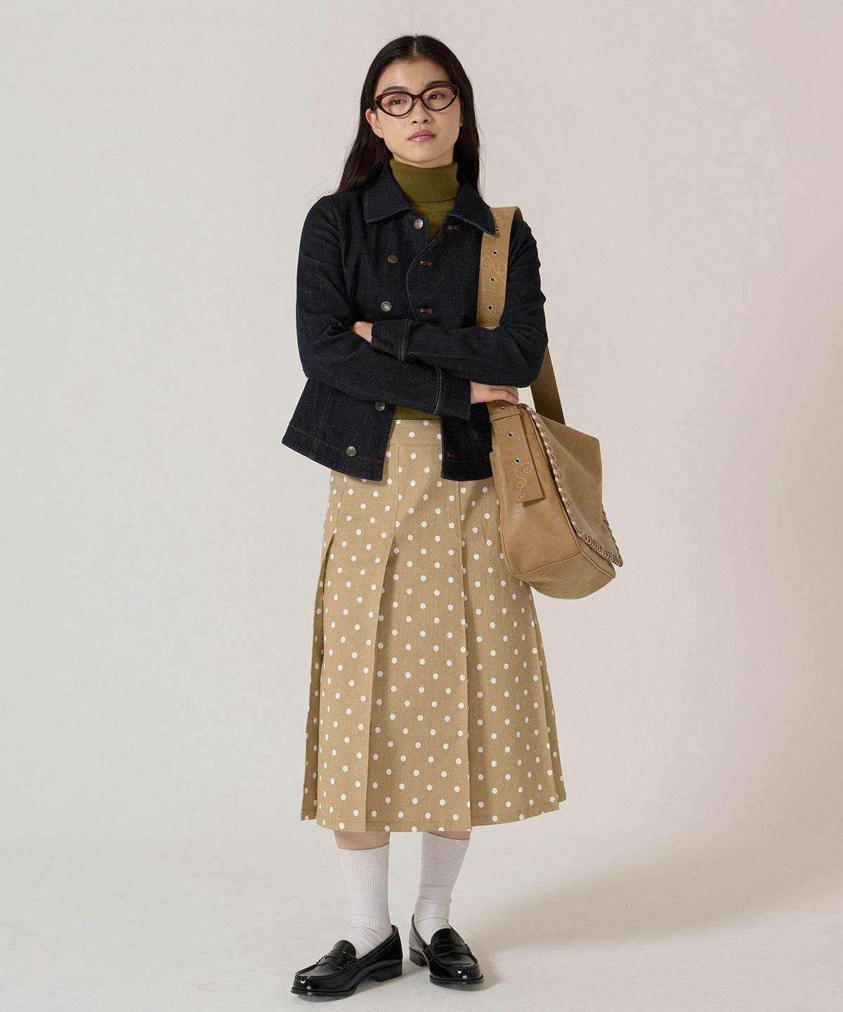 ドット/プリーツスカート/ミディ丈