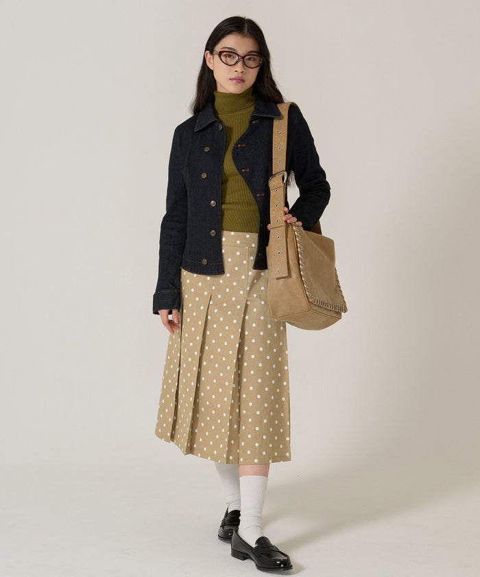 ドット/プリーツスカート/ミディ丈