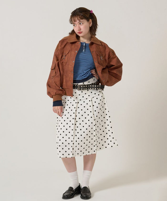 ドット/プリーツスカート/ミディ丈