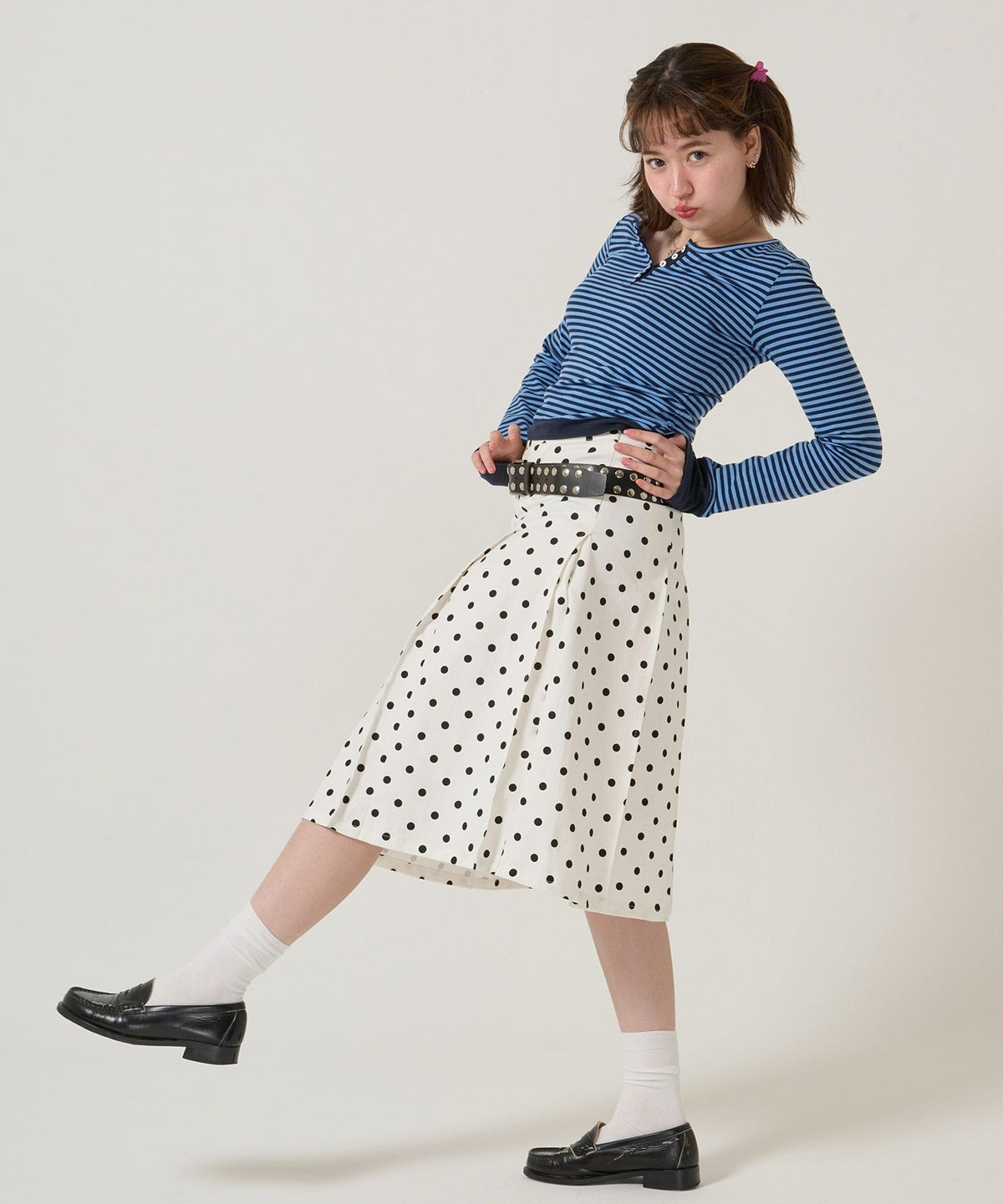 ドット/プリーツスカート/ミディ丈