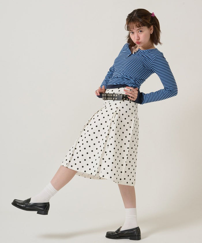 ドット/プリーツスカート/ミディ丈