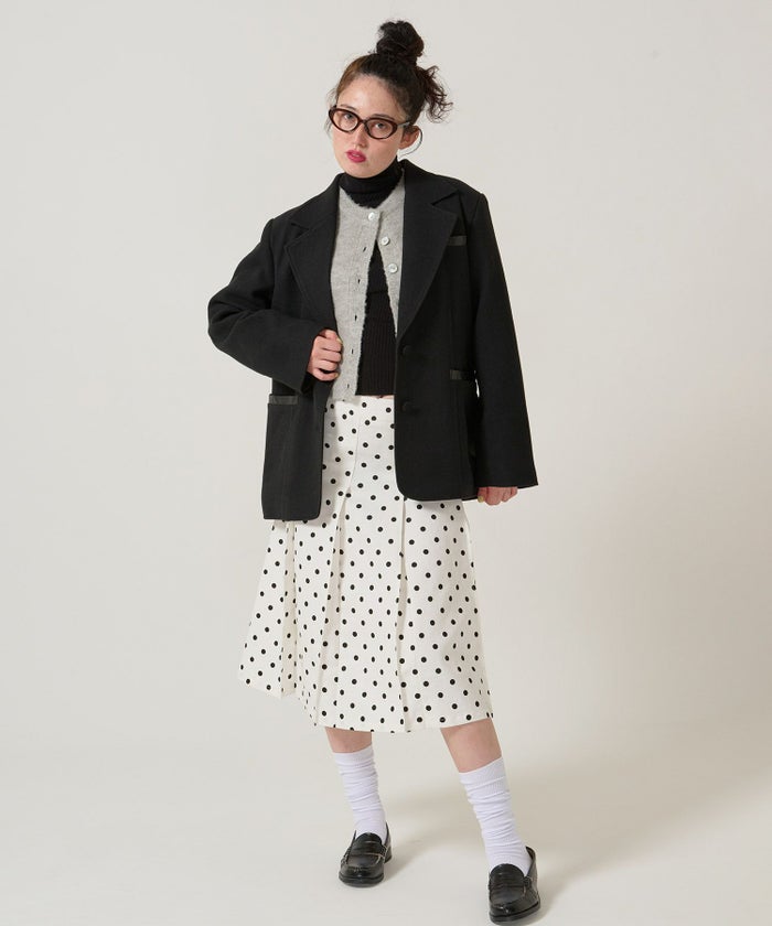 ドット/プリーツスカート/ミディ丈