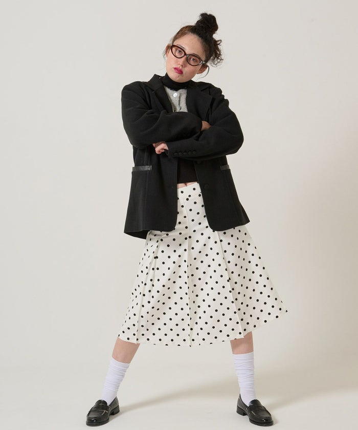 ドット/プリーツスカート/ミディ丈