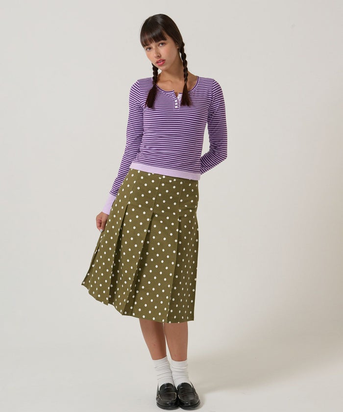 ドット/プリーツスカート/ミディ丈