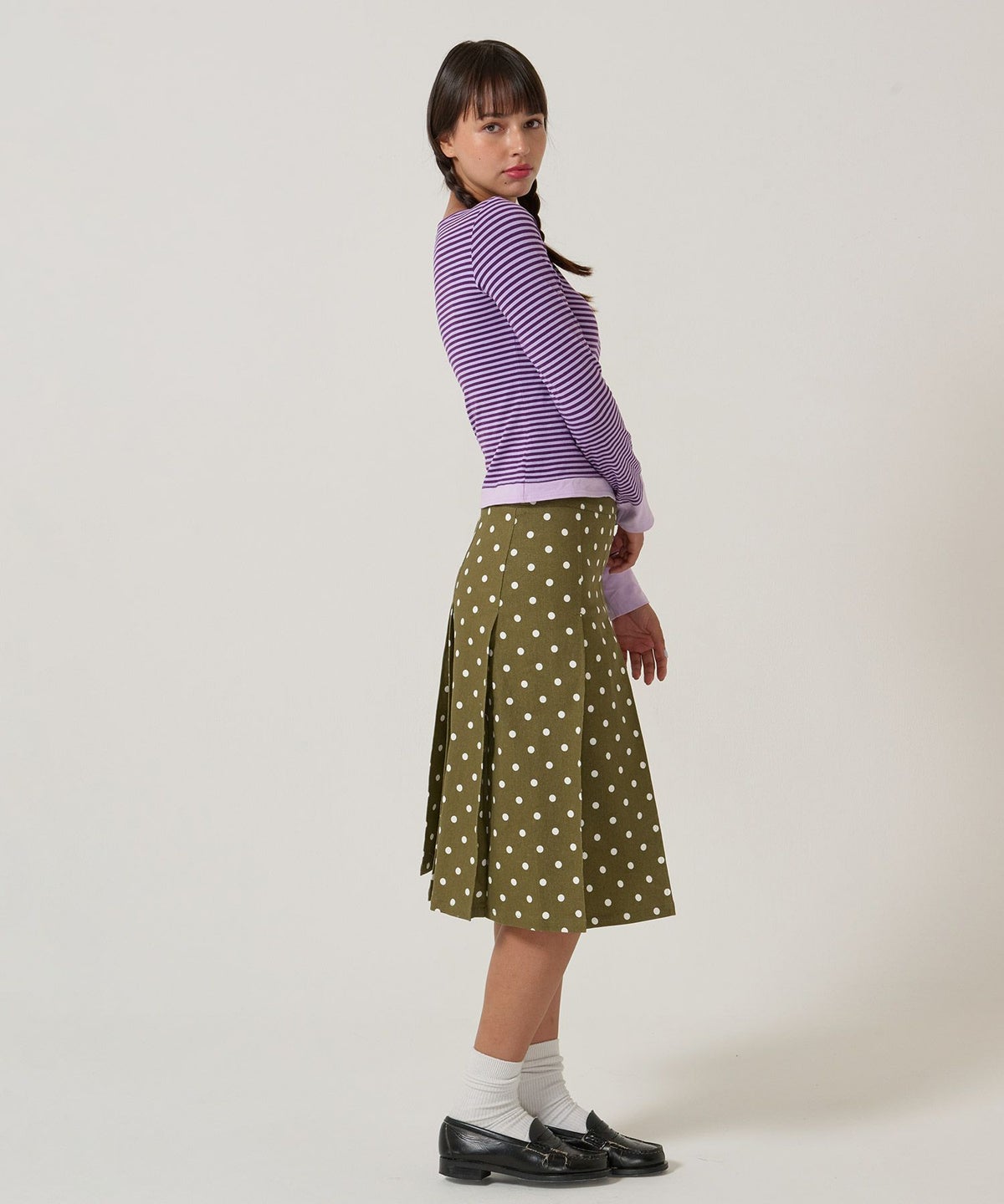 ドット/プリーツスカート/ミディ丈