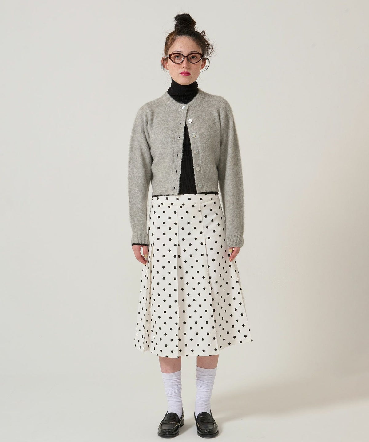 ドット/プリーツスカート/ミディ丈