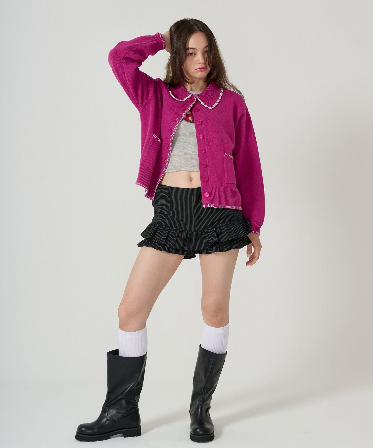 ピンストライプ ティアード ショートパンツ TINA：JOJUN 全2色｜tnj731