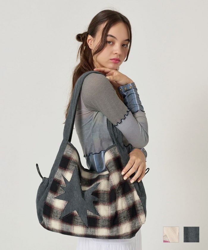 コーデュロイ/ショルダー/バッグ/グレー