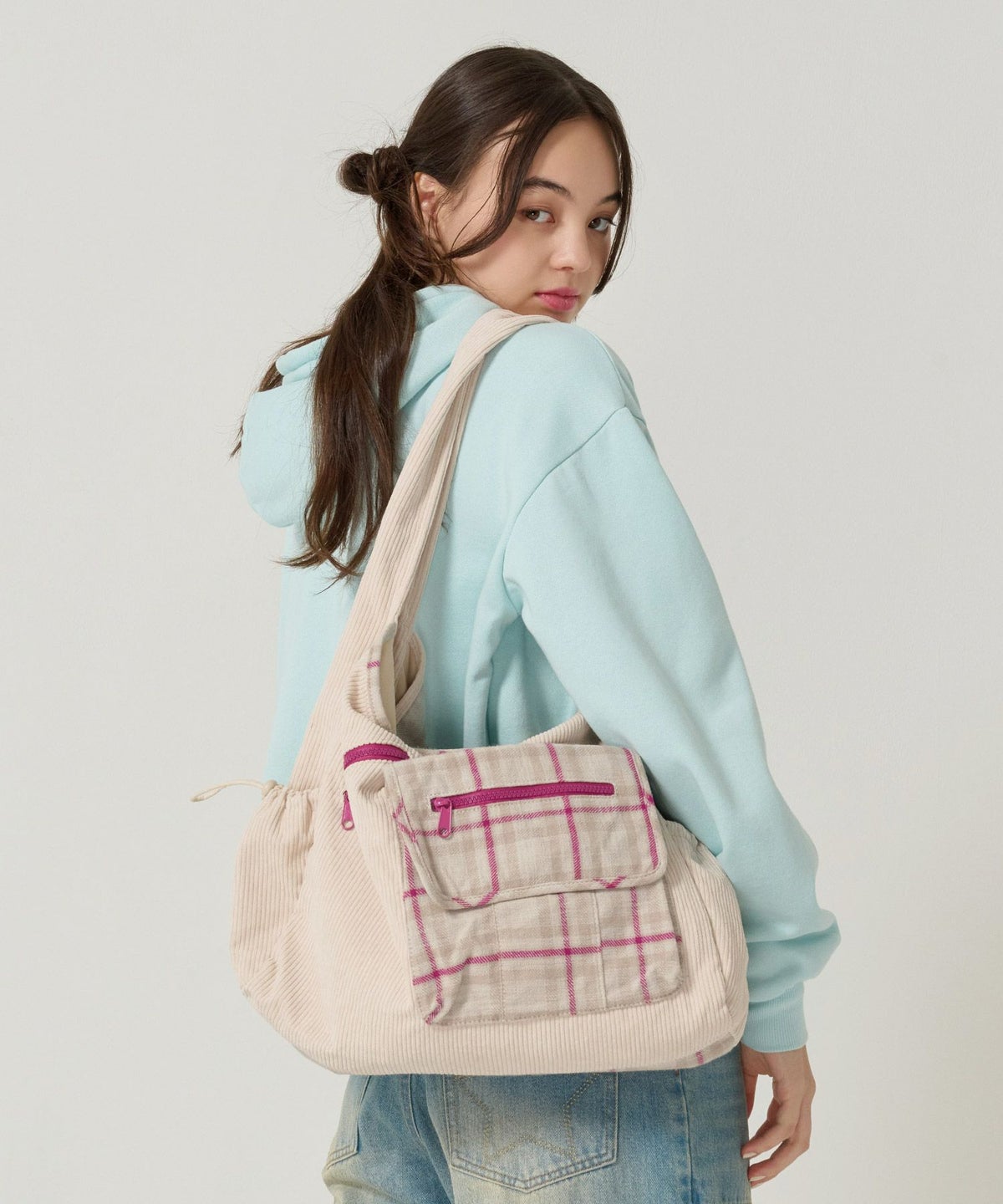 コーデュロイ/ショルダー/バッグ/アイボリー