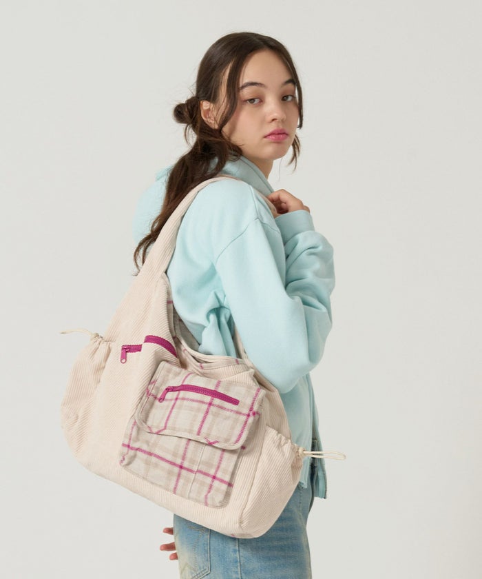 コーデュロイ/ショルダー/バッグ/アイボリー