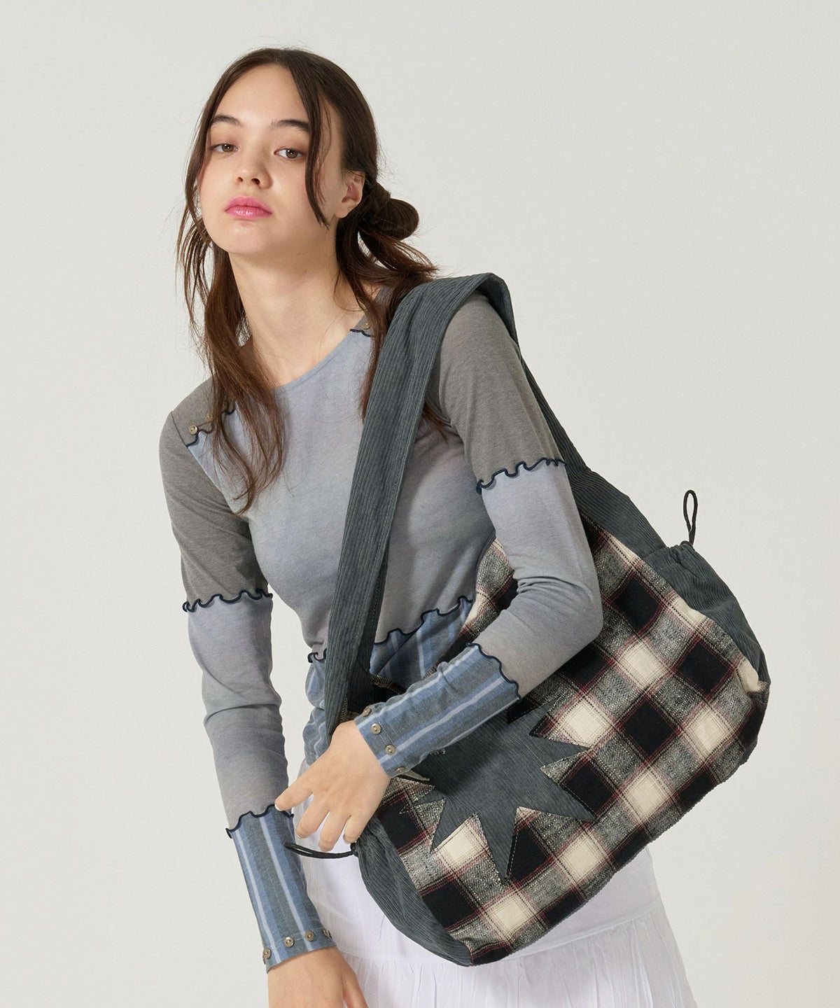 コーデュロイ/ショルダー/バッグ/グレー