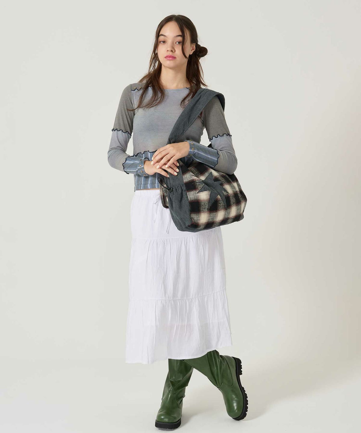 コーデュロイ/ショルダー/バッグ/グレー