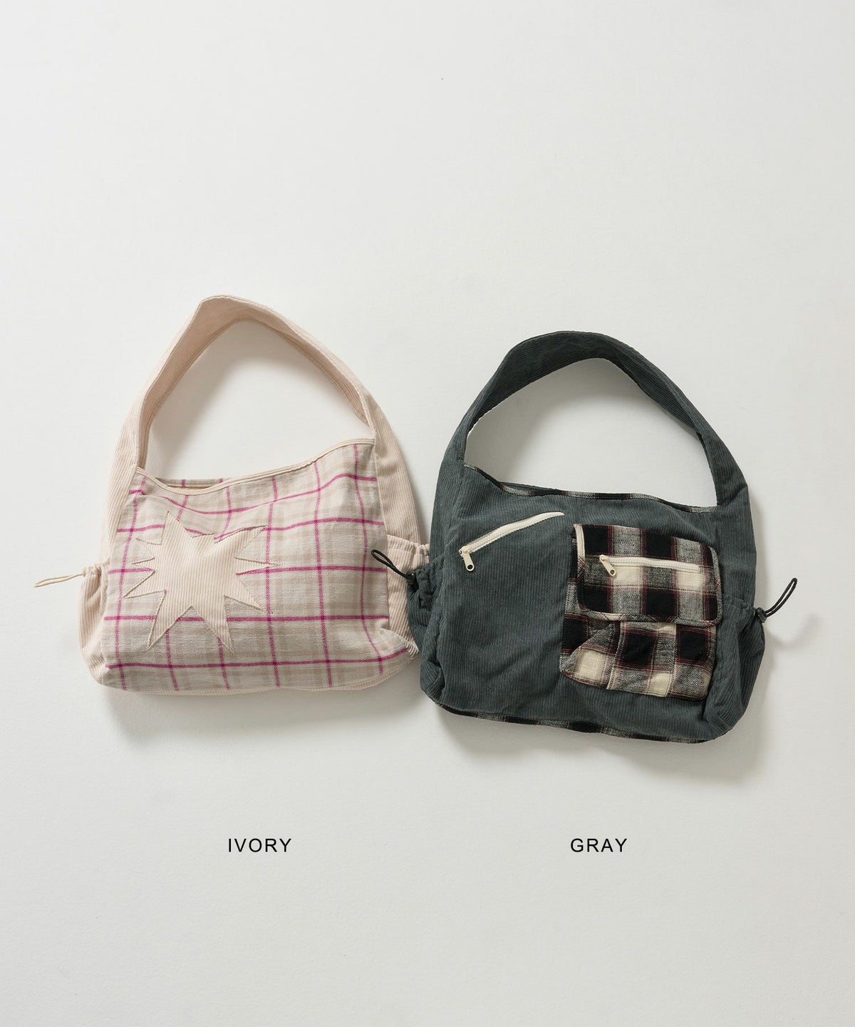 コーデュロイ/ショルダー/バッグ/グレー/アイボリー