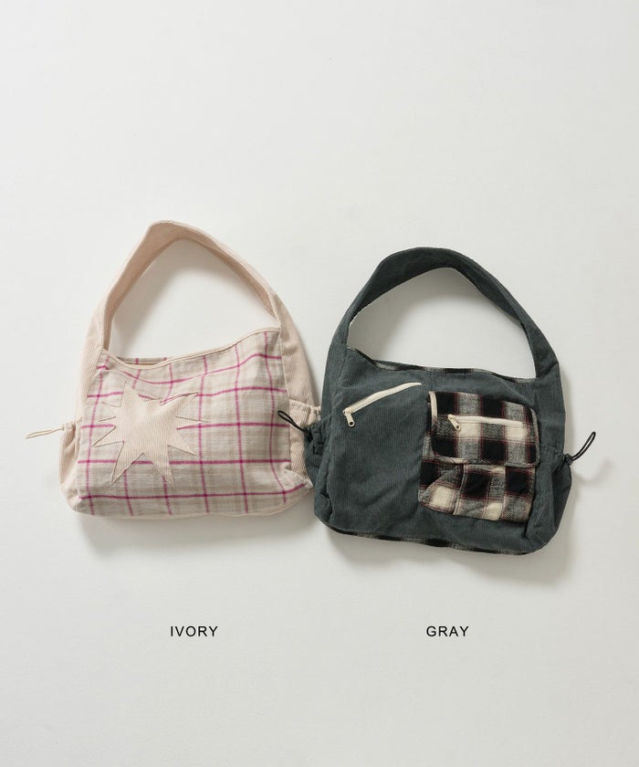 コーデュロイ/ショルダー/バッグ/グレー/アイボリー