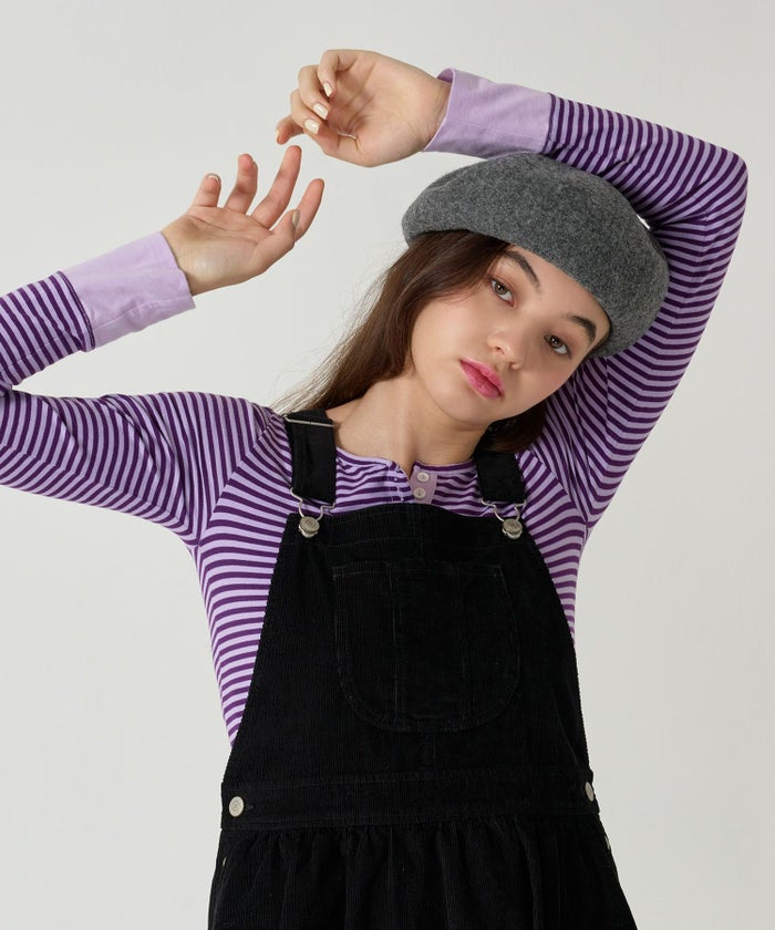 刺繍/ベレー帽/帽子/グレー