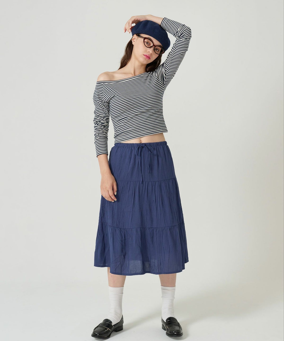 刺繍/ベレー帽/帽子/ネイビー