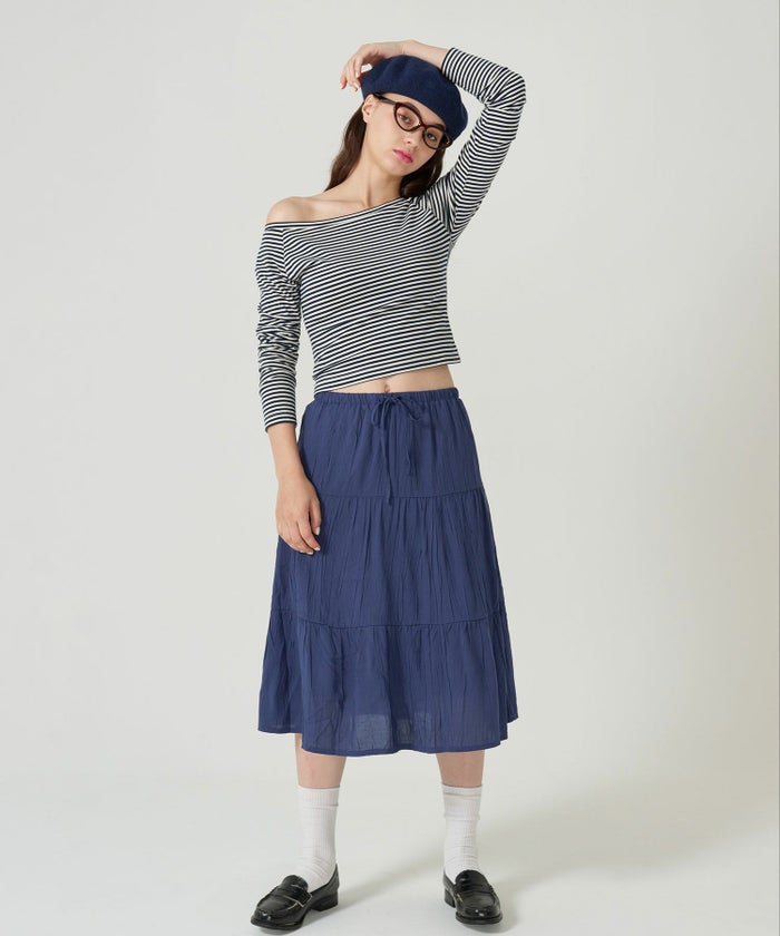 刺繍/ベレー帽/帽子/ネイビー