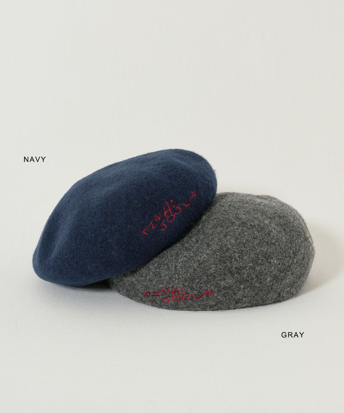 刺繍/ベレー帽/帽子/グレー/ネイビー