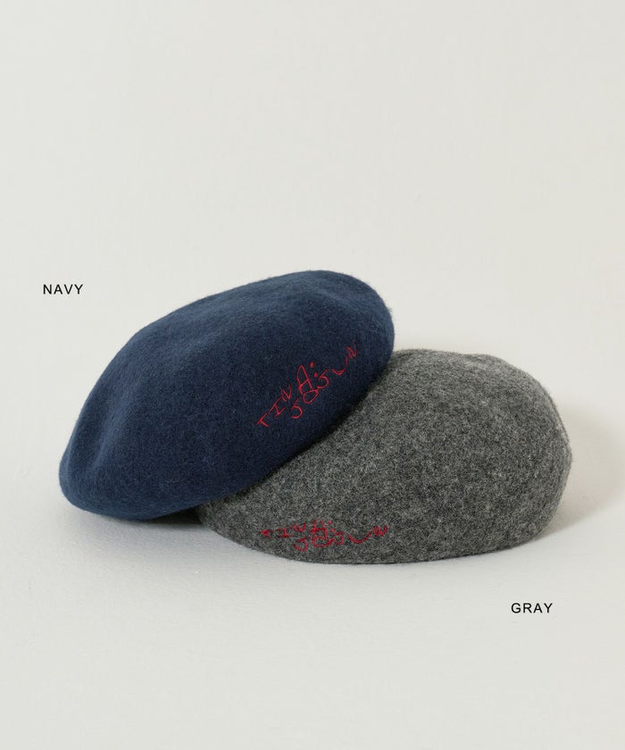 刺繍/ベレー帽/帽子/グレー/ネイビー