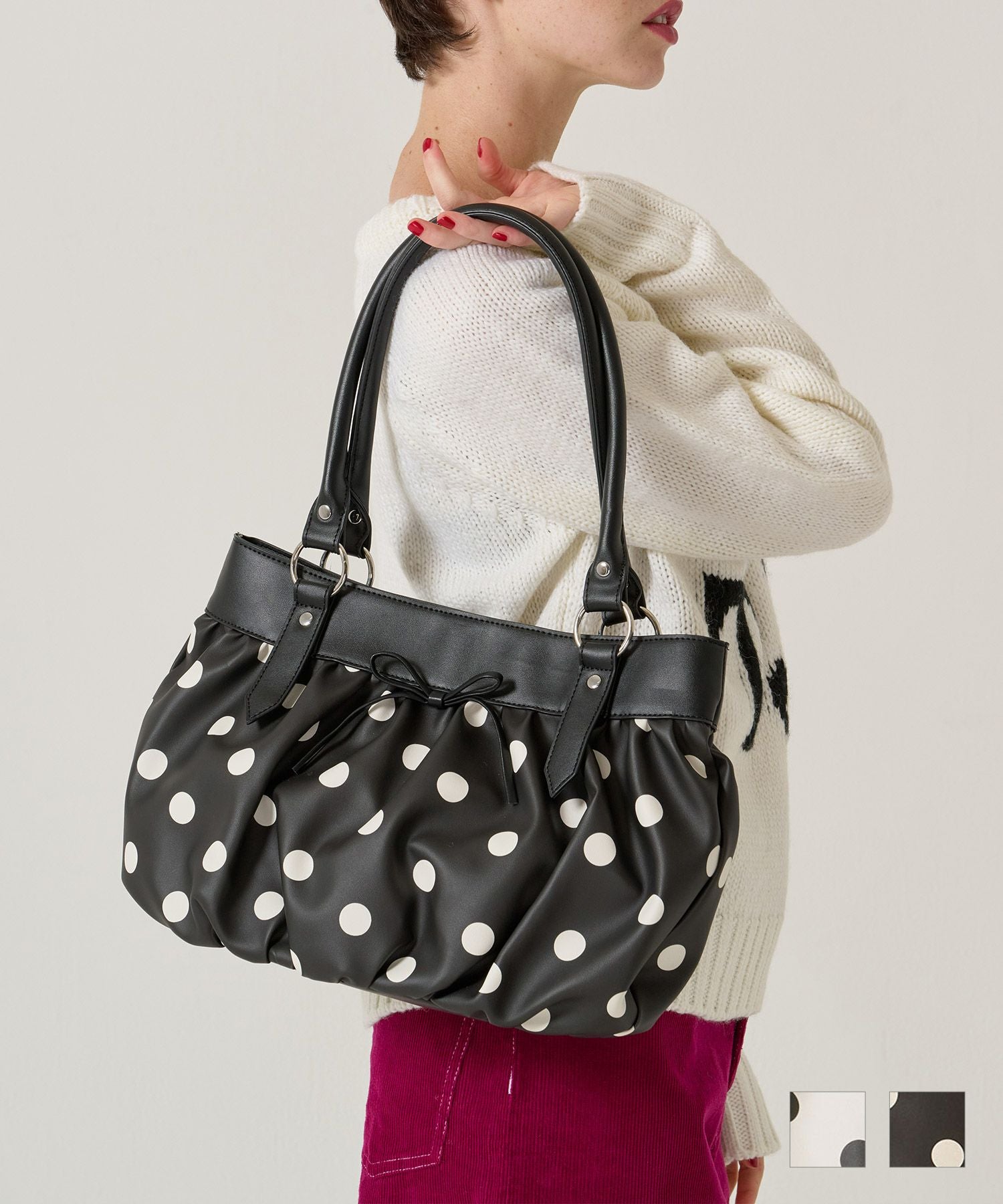 ドット柄 ギャザー バッグ TINA：JOJUN 全2色｜tnj942-1100【4