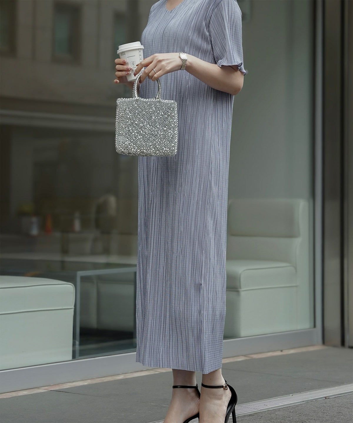 プリーツ ワンピース レディース ロングワンピース プリーツ 半袖 きれいめ 上品 洗える