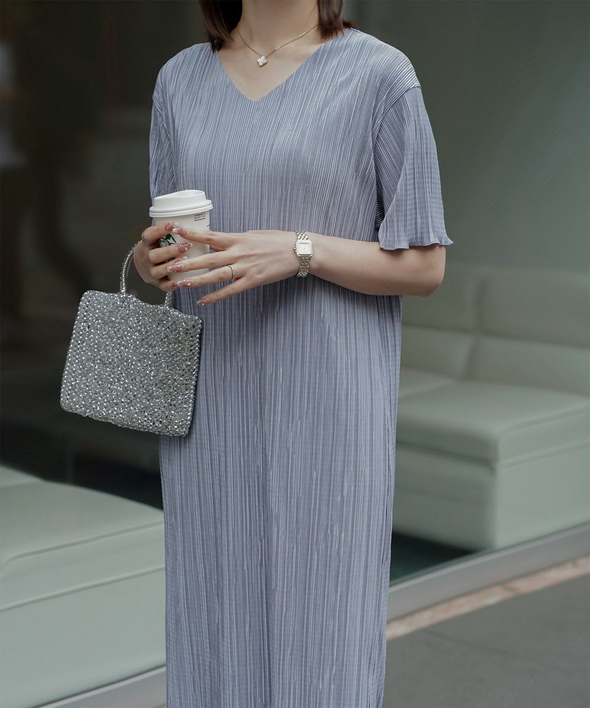 プリーツ ワンピース レディース ロングワンピース プリーツ 半袖 きれいめ 上品 洗える