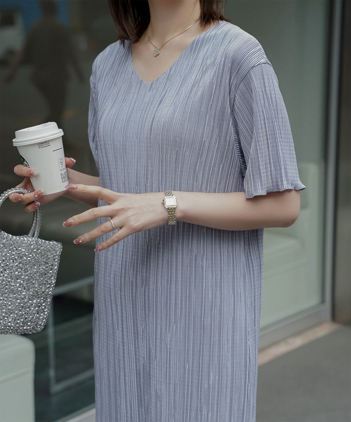 プリーツ ワンピース レディース ロングワンピース プリーツ 半袖 きれいめ 上品 洗える