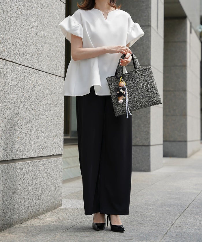 レディース バッグ 無地 ツイード リバーシブル オケージョン 春 夏 秋 冬 ヌビ サブバッグ アイボリー ブラック フリー