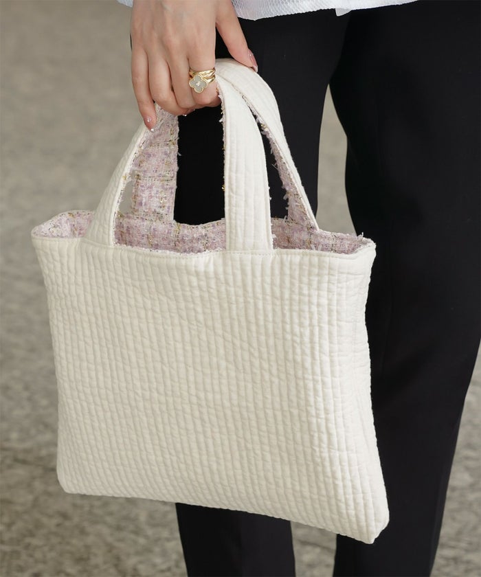 レディース バッグ 無地 ツイード リバーシブル オケージョン 春 夏 秋 冬 ヌビ サブバッグ アイボリー ブラック フリー