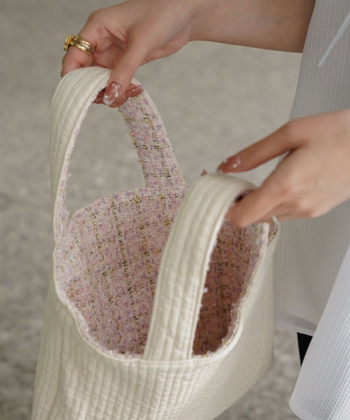 レディース バッグ 無地 ツイード リバーシブル オケージョン 春 夏 秋 冬 ヌビ サブバッグ アイボリー ブラック フリー