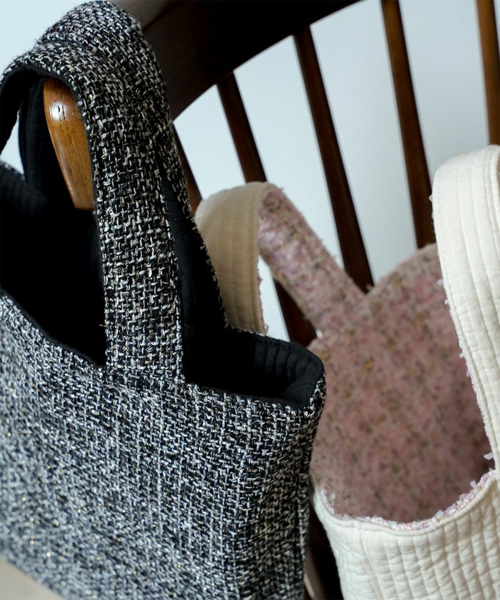 レディース バッグ 無地 ツイード リバーシブル オケージョン 春 夏 秋 冬 ヌビ サブバッグ アイボリー ブラック フリー