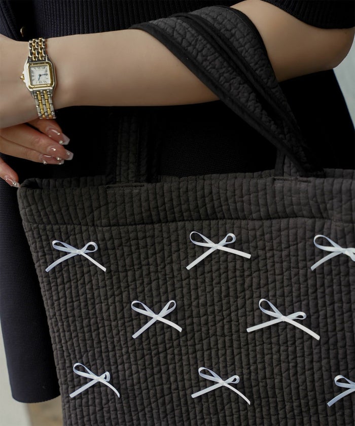 レディース バッグ パール リボン 配色 2way ヌビ 春 夏 秋 冬 サブバッグ きれいめ アイボリー ブラック フリー