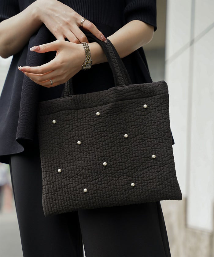 レディース バッグ パール リボン 配色 2way ヌビ 春 夏 秋 冬 サブバッグ きれいめ アイボリー ブラック フリー