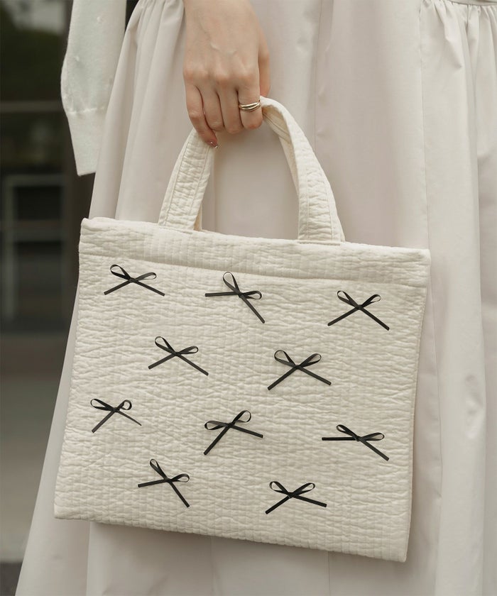 レディース バッグ パール リボン 配色 2way ヌビ 春 夏 秋 冬 サブバッグ きれいめ アイボリー ブラック フリー