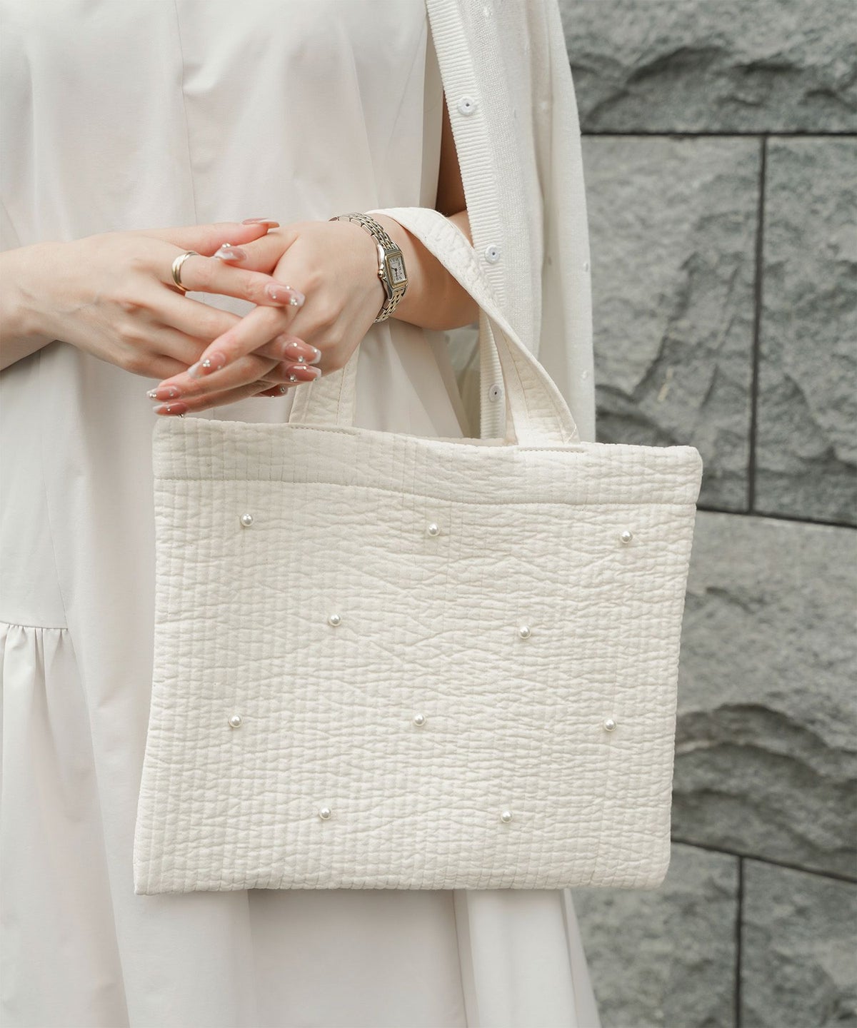 レディース バッグ パール リボン 配色 2way ヌビ 春 夏 秋 冬 サブバッグ きれいめ アイボリー ブラック フリー