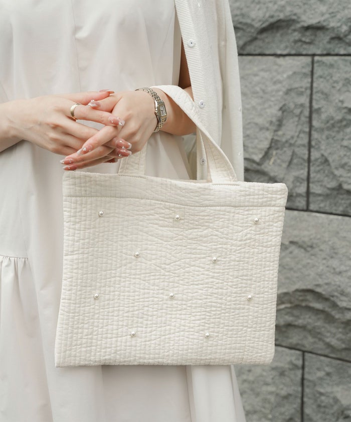 レディース バッグ パール リボン 配色 2way ヌビ 春 夏 秋 冬 サブバッグ きれいめ アイボリー ブラック フリー