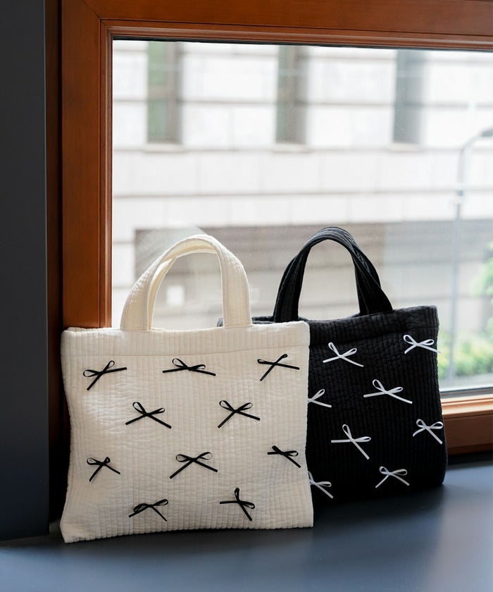 レディース バッグ パール リボン 配色 2way ヌビ 春 夏 秋 冬 サブバッグ きれいめ アイボリー ブラック フリー