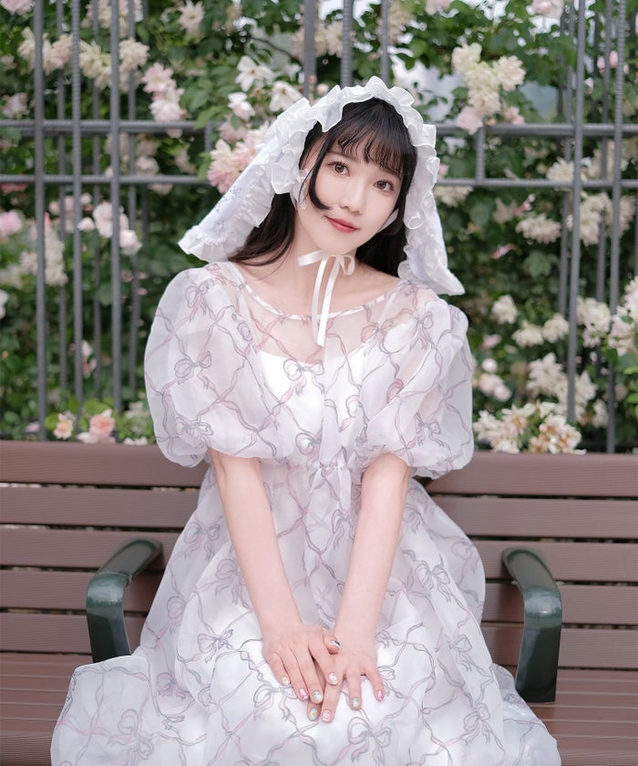 ワンピース ロングワンピース リボン モノクロリボン/ピンクリボン/M