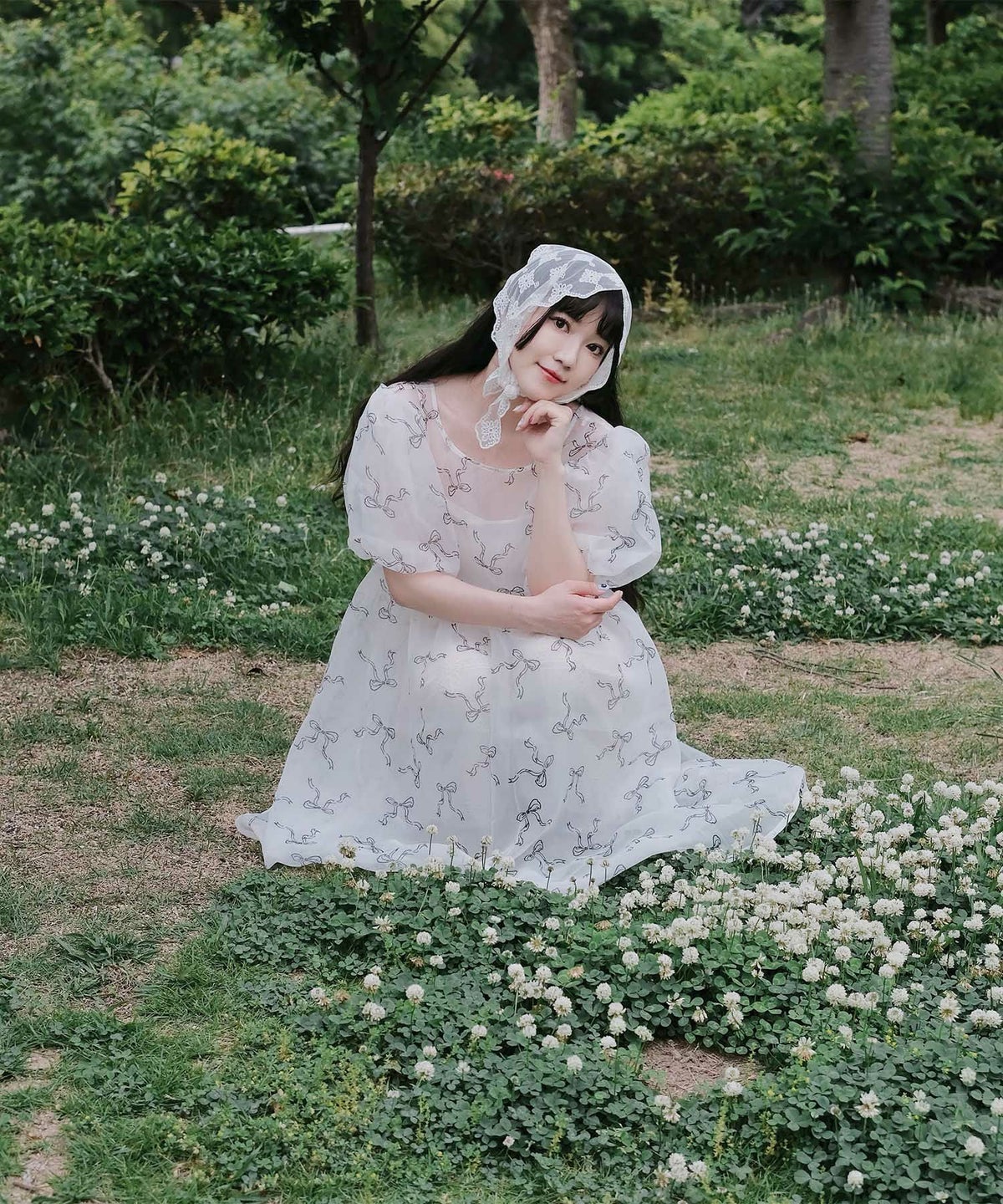 ワンピース ロングワンピース リボン モノクロリボン/ピンクリボン/M