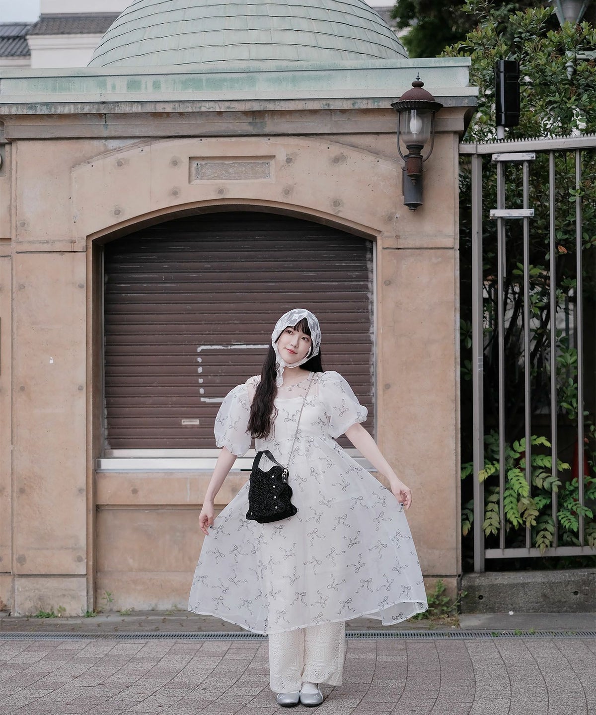 ワンピース ロングワンピース リボン モノクロリボン/ピンクリボン/M