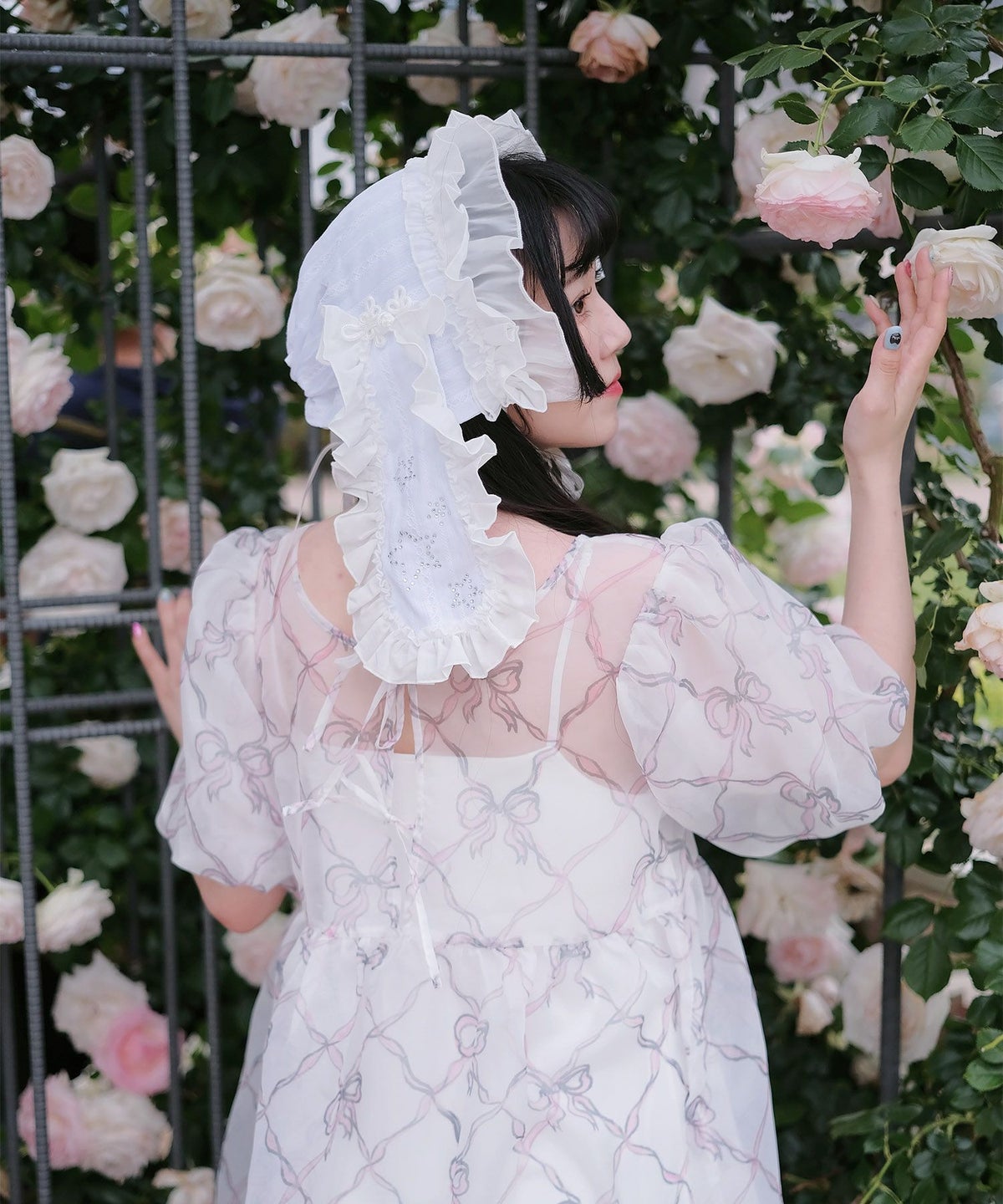 ワンピース ロングワンピース リボン モノクロリボン/ピンクリボン/M