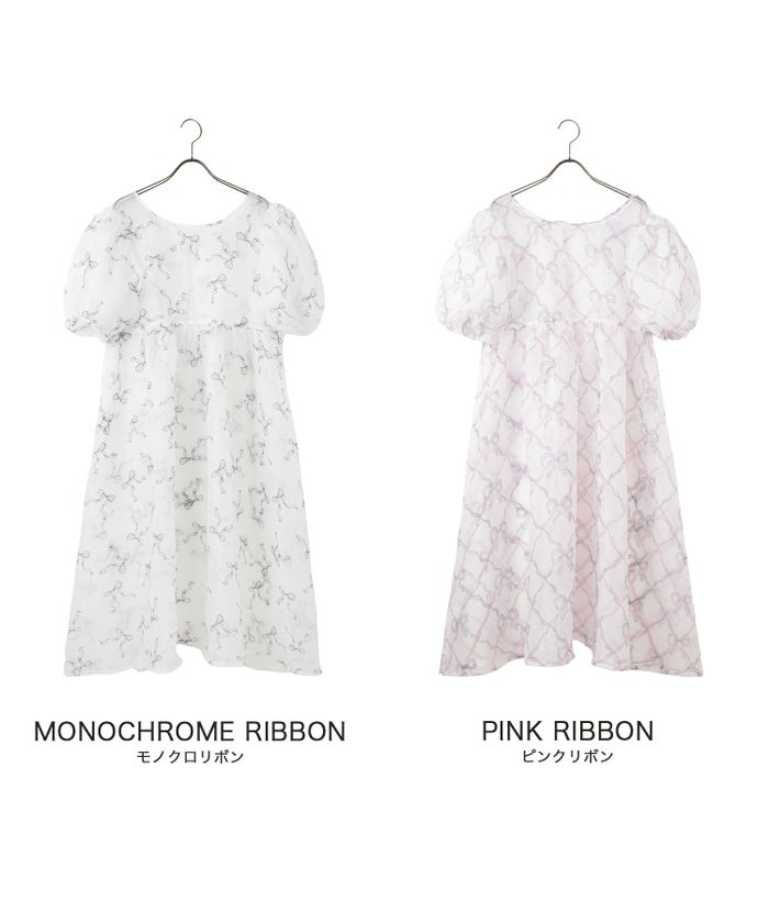 ワンピース ロングワンピース リボン モノクロリボン/ピンクリボン/M