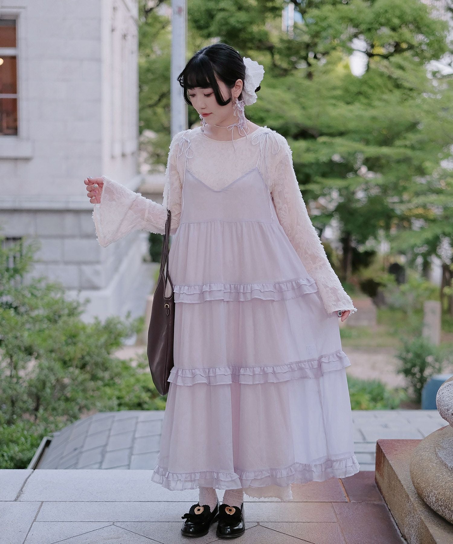 肩ひも キャミ シアー ワンピース｜20代、学生、休日、女子会、デート