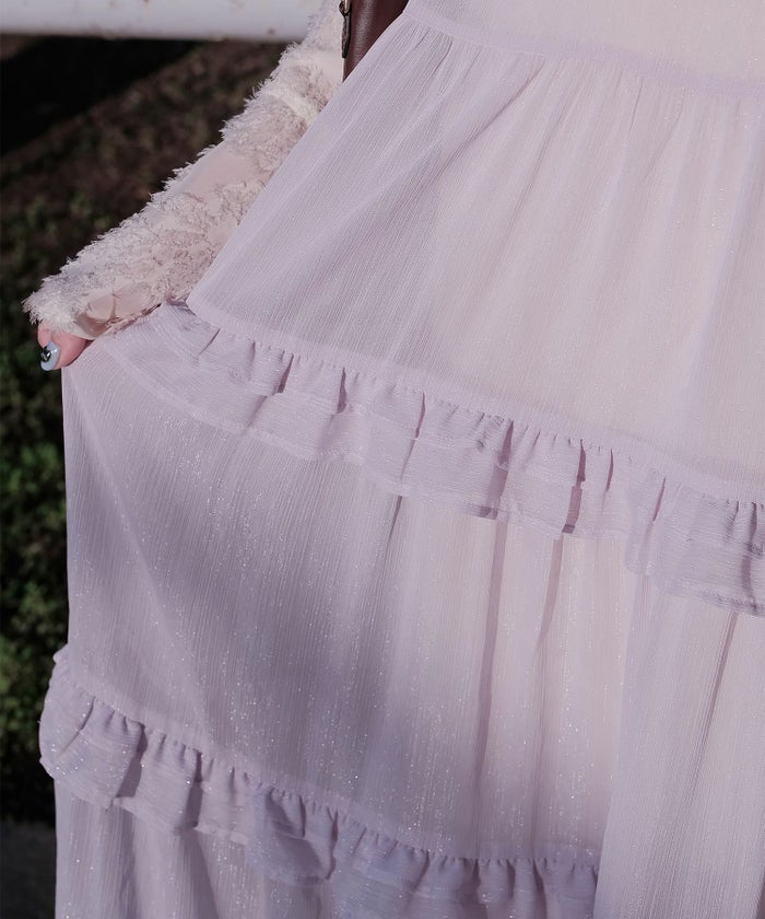 キャミワンピース ロングワンピース リボン ラベンダー/ライトグリーン/M