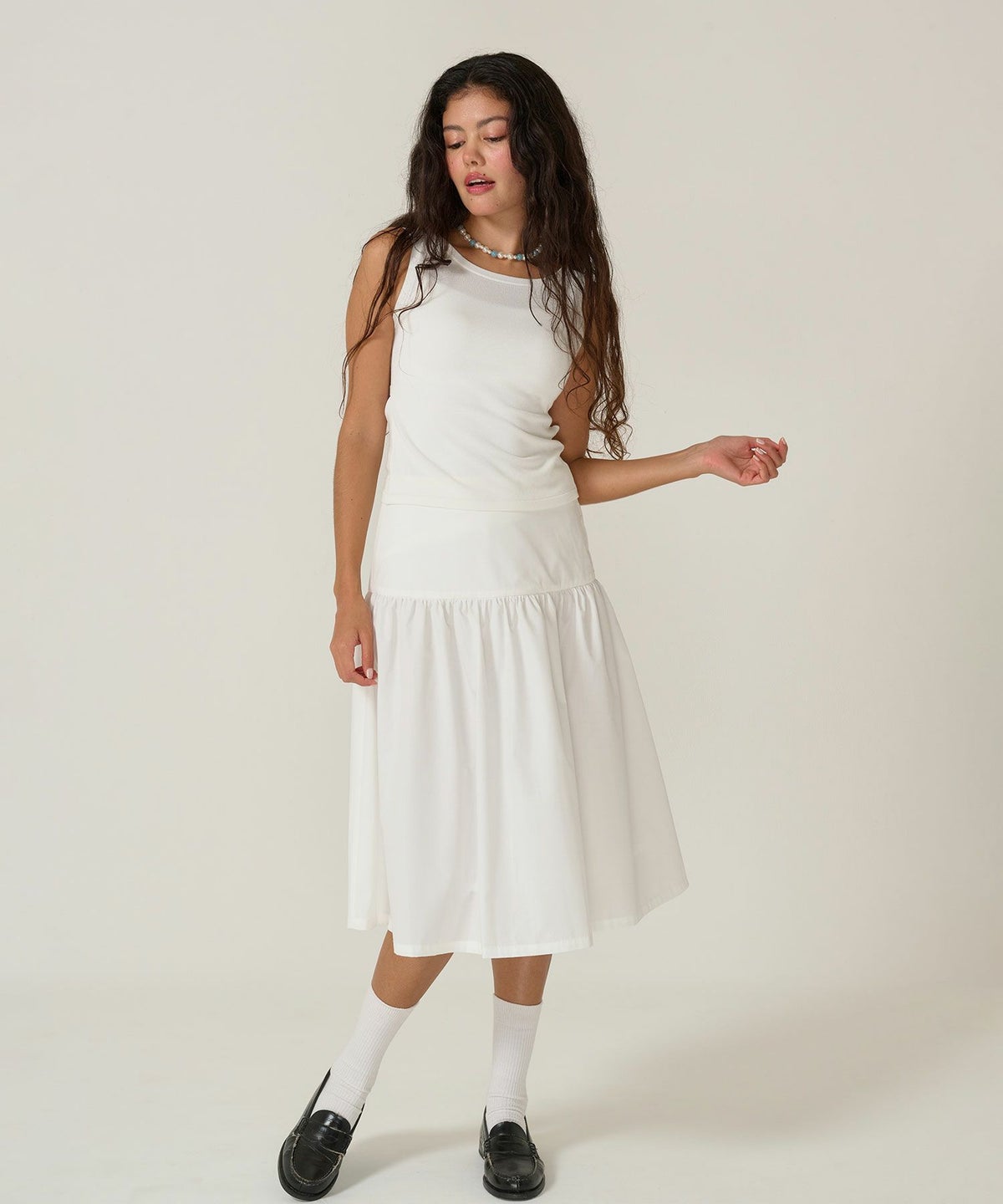 タンクトップ/リボン/トップス/バックオープン/ノースリーブ/ホワイト