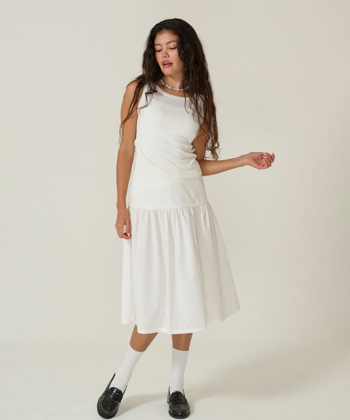 タンクトップ/リボン/トップス/バックオープン/ノースリーブ/ホワイト