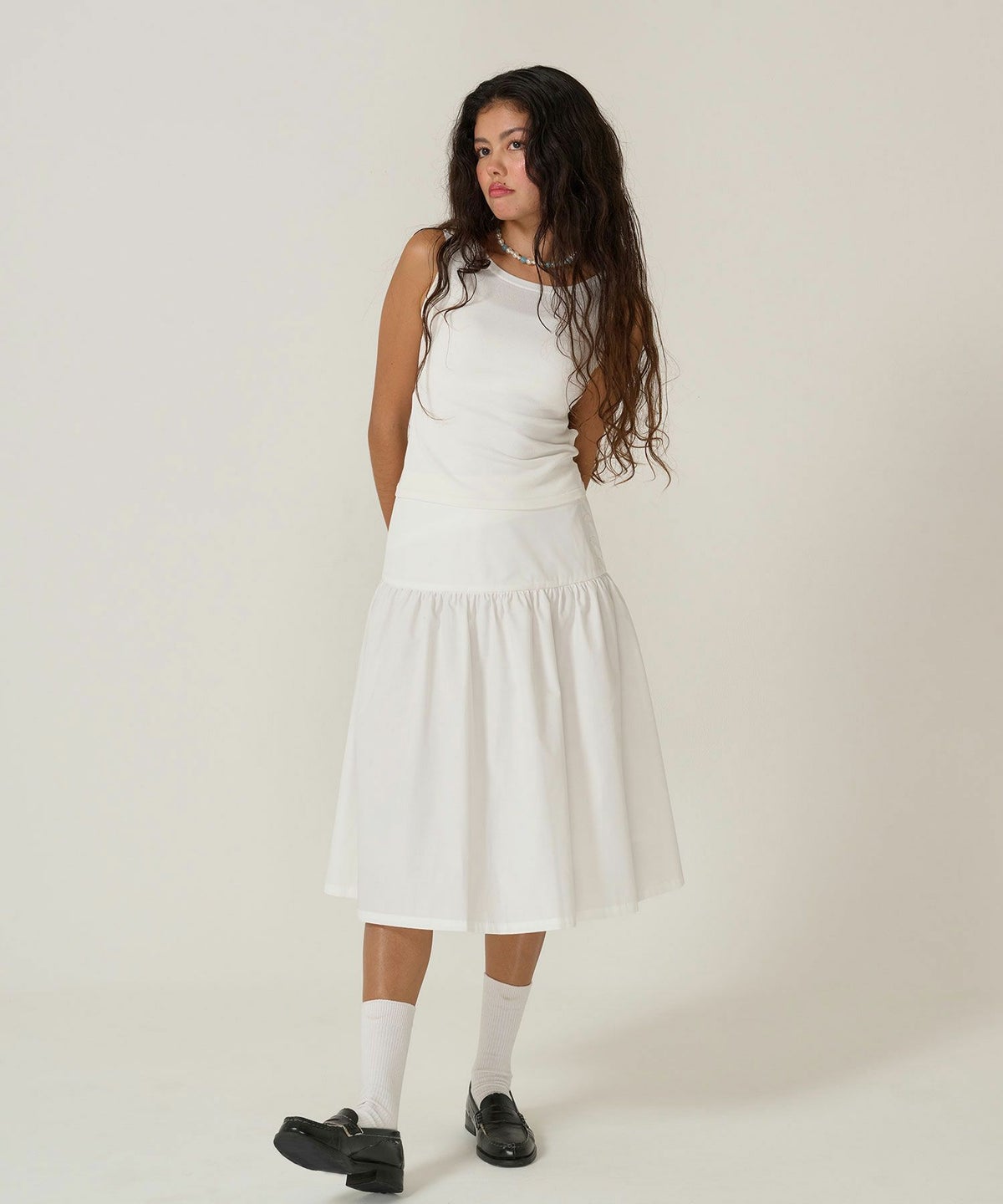 タンクトップ/リボン/トップス/バックオープン/ノースリーブ/ホワイト