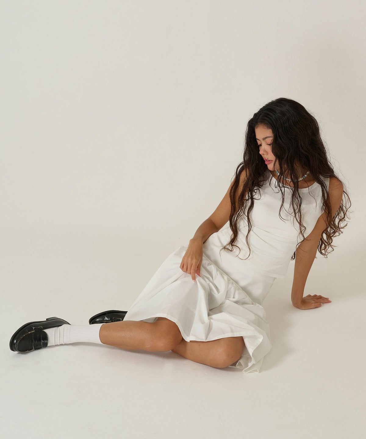 タンクトップ/リボン/トップス/バックオープン/ノースリーブ/ホワイト